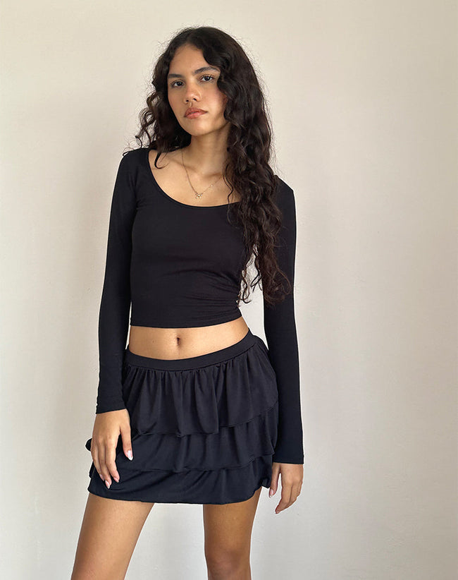 Image of Sefone Tiered Mini Skirt in Slinky Black