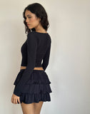 Image of Sefone Tiered Mini Skirt in Slinky Black