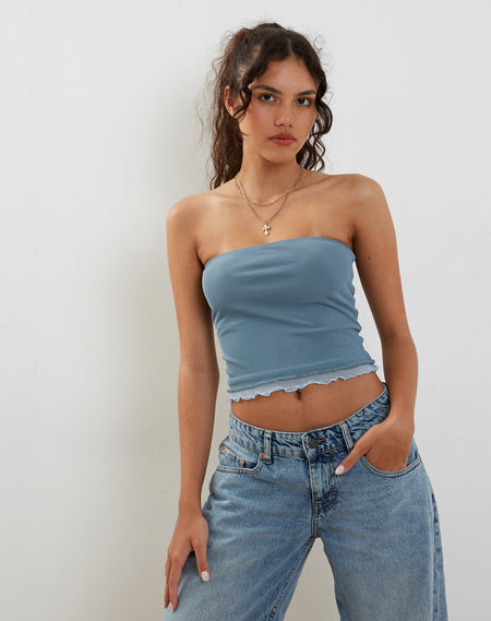 Ameera Ruffle Trim Bandeau Top in Powder Blue