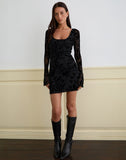 Image of Selca Mini Dress in Flock Leaf Flower Black
