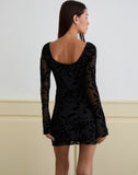 Image of Selca Mini Dress in Flock Leaf Flower Black
