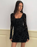 Image of Selca Mini Dress in Flock Leaf Flower Black