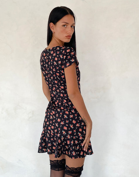 Image of Seleg Mini Dress in Flowing Rose Black