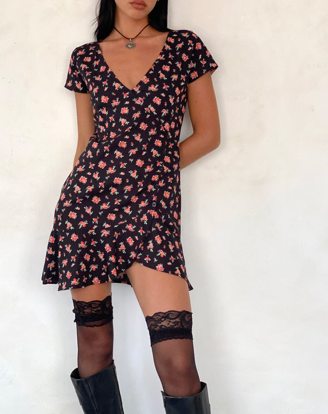 Image of Seleg Mini Dress in Flowing Rose Black