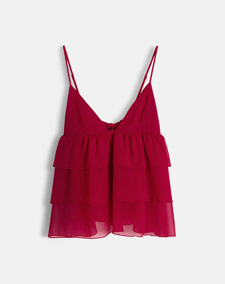 IRAVELA ASYM TOP PAISLEY CHIFFON RED