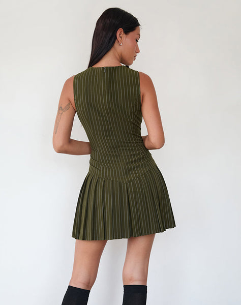 Image of Semasa Mini Dress in Khaki Pinstripe