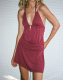 Image of Senara Cinch Waist Halterneck Mini Dress in Burgundy