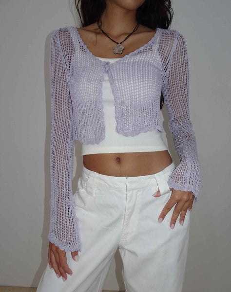 Image of Septa Cropped Knit Cardigan in Lilac