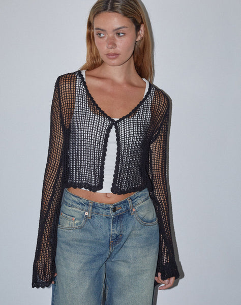 Image of Septa Cropped Knit Cardigan in Black