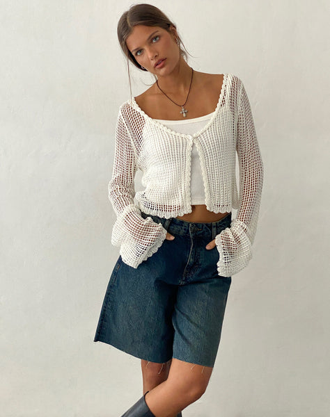 Image of Septa Cropped Knit Cardigan in Ivory