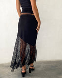 Image of Seraphina Asymmetric Lace Hem Maxi Skirt in Black