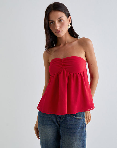 Image of Setsuko Bandeau Longline Top in Red