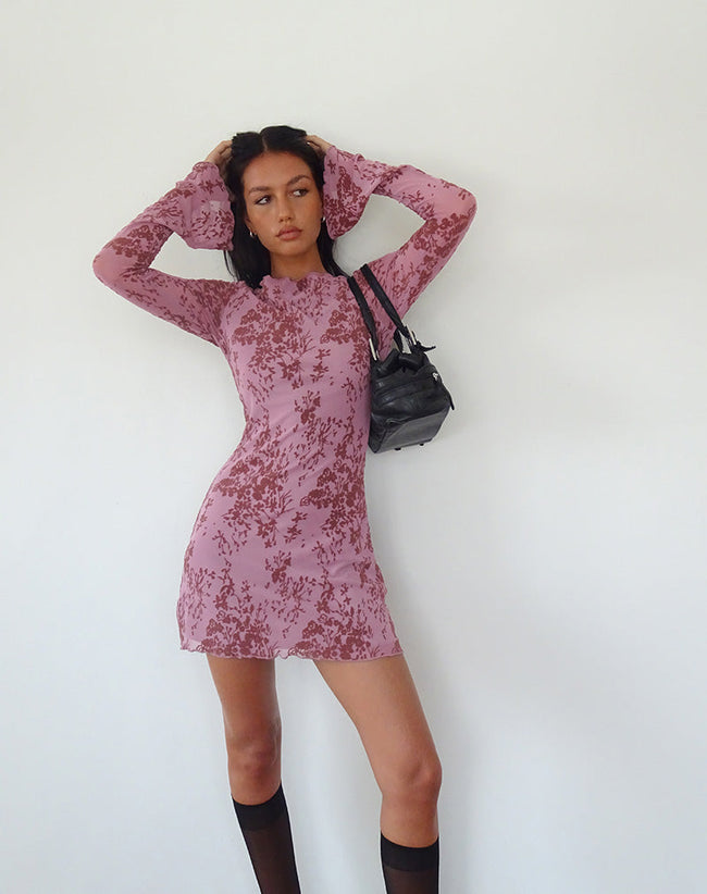 Image of Sevila Long Sleeve Mini Dress in Botanic Mauve