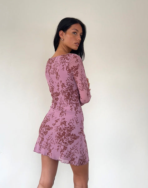 Image of Sevila Long Sleeve Mini Dress in Botanic Mauve