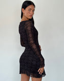 Image of Sevila Long Sleeve Mini Dress in Black Queen of Heart Flock