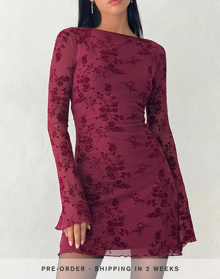 Kimberly Mini Dress in Clear Sequin Maroon