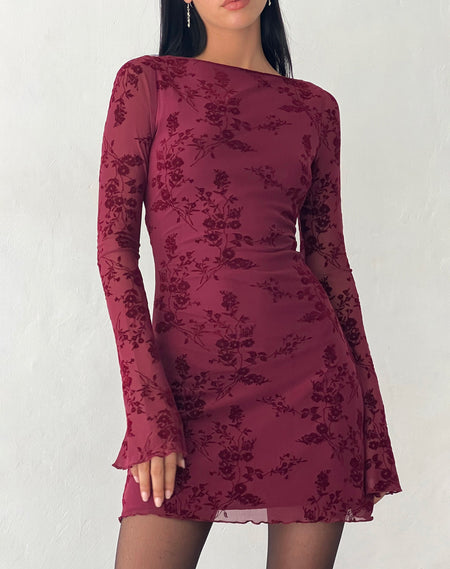 Kimberly Mini Dress in Clear Sequin Maroon