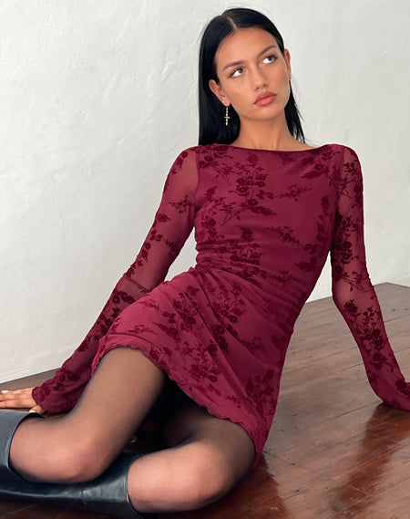 Kimberly Mini Dress in Clear Sequin Maroon
