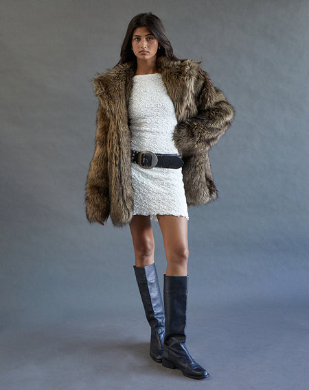 Jasilia Long Sleeve Mini Dress in Neutral Sequin