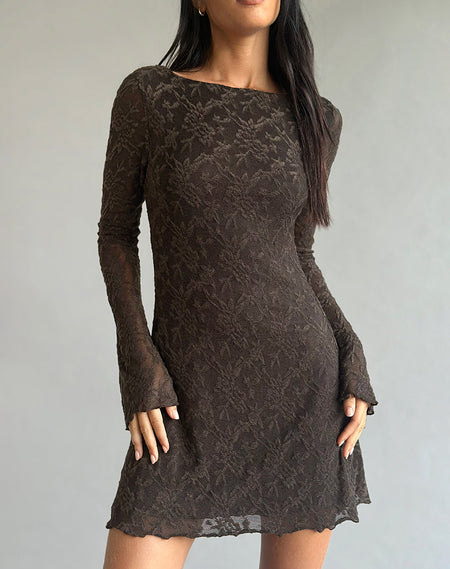 Amalie Top In Dark Brown Jacquard Knit