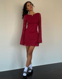 Image of Sevila Long Sleeve Mini Dress in Deep Red Lace