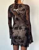 Image of Sevila Long Sleeve Mini Dress in Black Rose Flock