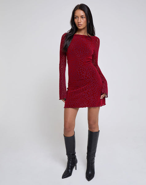 Image of Sevila Long Sleeve Mini Dress in Heart Flock Maroon