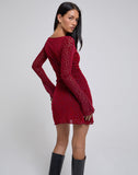 Image of Sevila Long Sleeve Mini Dress in Heart Flock Maroon