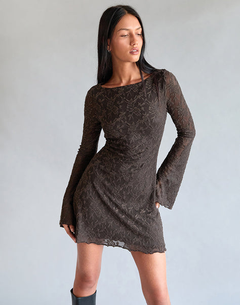 Image of Sevila Dress in Jacquard Knit Dark Brown