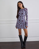 Image of Sevila Long Sleeve Mini Dress in Lotus Flock Checked Lavender