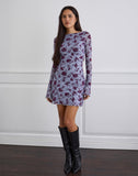 Image of Sevila Long Sleeve Mini Dress in Lotus Flock Checked Lavender