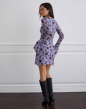 Image of Sevila Long Sleeve Mini Dress in Lotus Flock Checked Lavender