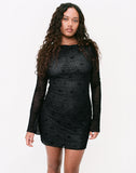 Image of Sevila Long Sleeve Mini Dress in Mesh Black Abstract Flower Flock