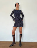 Image of Sevila Long Sleeve Mini Dress in Flocked Petal Navy