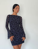 Image of Sevila Long Sleeve Mini Dress in Flocked Petal Navy