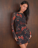 Image of Sevila Long Sleeve Mini Dress in Black Watercolour Rose