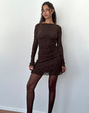 Image of Sevila Long Sleeve Mini Dress in Romantic Rose Flock Brown