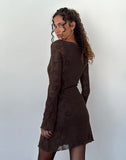 Image of Sevila Long Sleeve Mini Dress in Romantic Rose Flock Brown