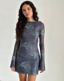 image of Sevila Long Sleeve Mini Dress in Faded Botanical Green