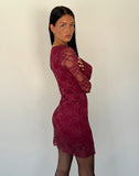 Image of Sevila Long Sleeve Mini Dress Lace Burgundy