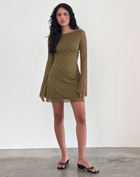 Image of Sevila Long Sleeve Mini Dress in Textured Moss Green