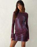 Image of Sevila Long Sleeve Mini Dress in Mesh Watercolor Wine