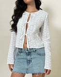 Image of Sewindu Tie Front Long Sleeve Top in Broderie Ivory