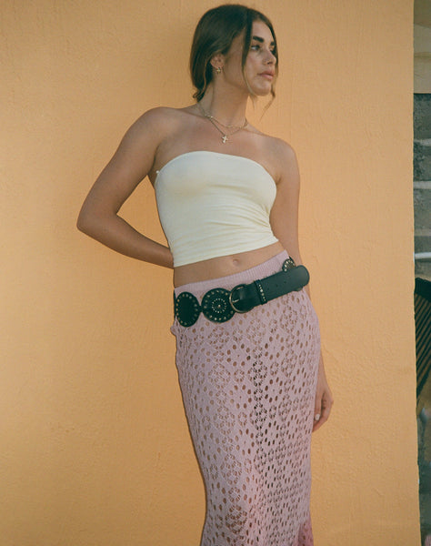 Image of Eldonia Crochet Midi Skirt in Dusty Pink