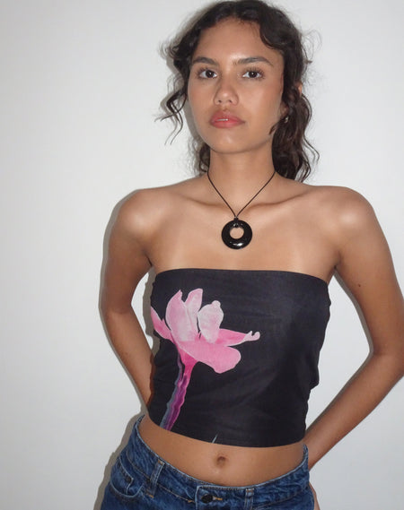 Peggy Bandeau Top in Black with Pink Lining