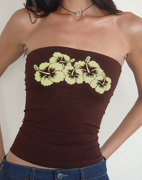 Image of Shaelo Bandeau Top in Bitter Chocolate Yellow Hibiscus