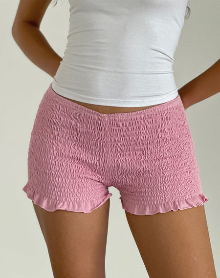 Kuden Lace Hem Micro Shorts in Soft Jersey Pink