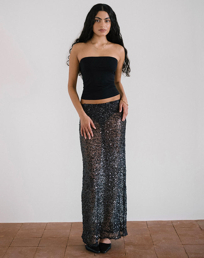 image of Vanessa Maxi Skirt in Sequin Mesh Black