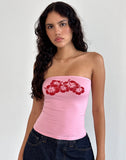 Image of Shaelo Bandeau Top in Flamingo Pink Red Hisbiscus