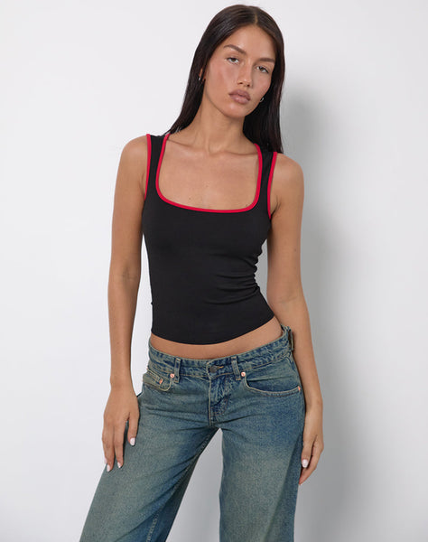 Image of Shajani Top in Black with Red Binding